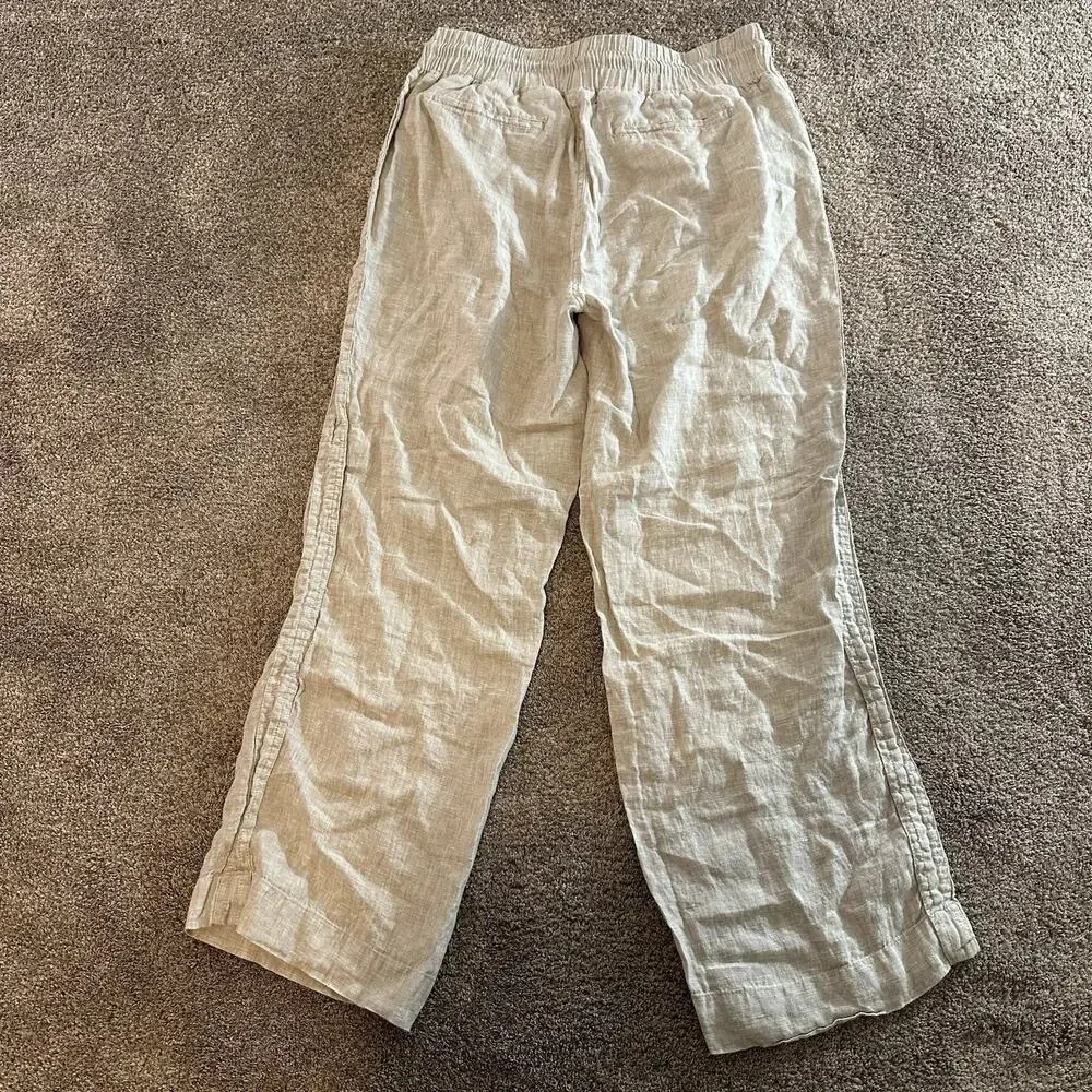 Quince 100% European Linen Wide Leg Loose Pants Flax/Beige Drawstring Size Large
